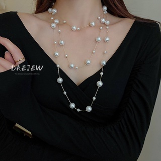 DREJEW Dây chuyền ngọc trai dài thời trang Hàn Quốc áo len mùa thu đông mới vòng cổ nữ