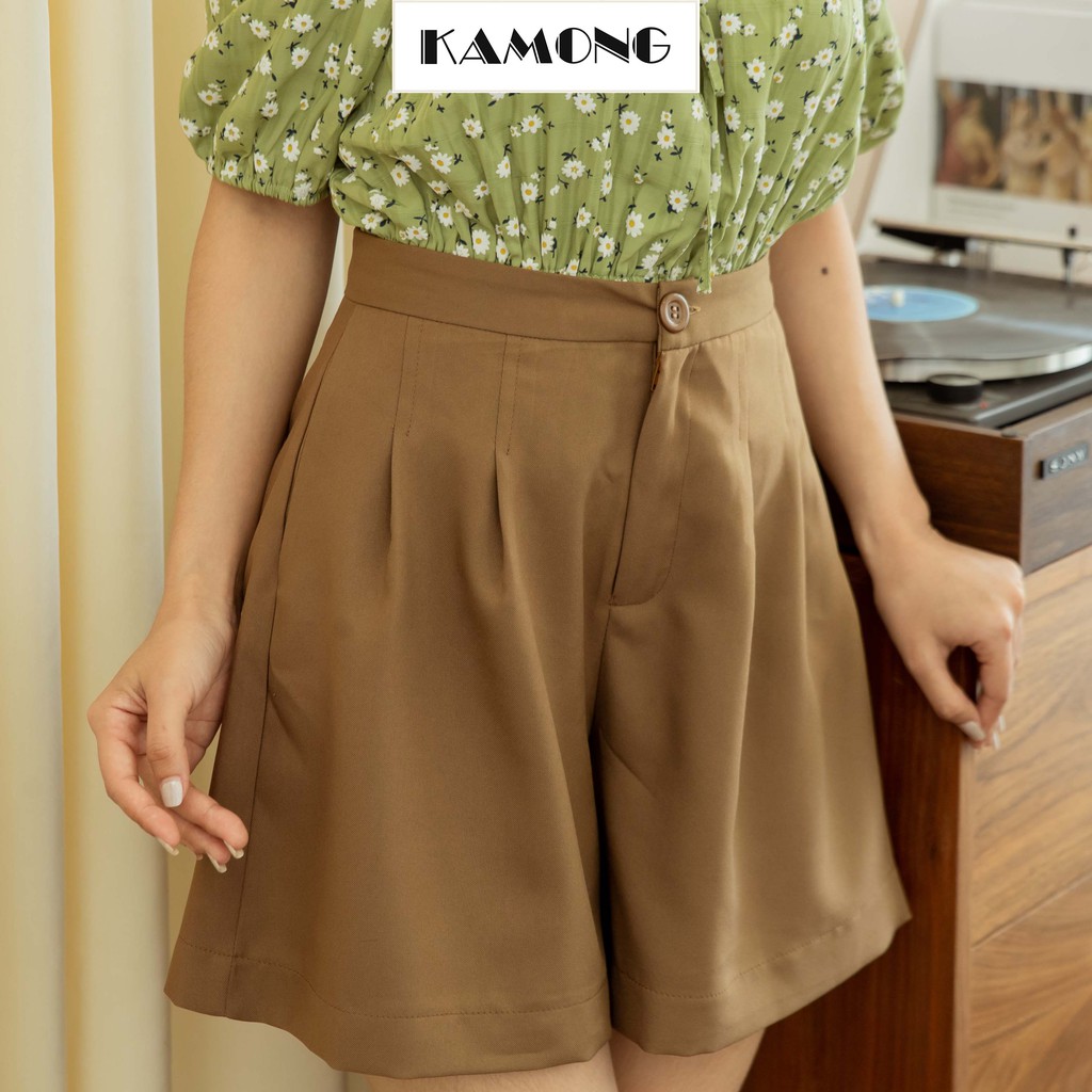 Ảnh Quần short nữ cạp cao KAMONG dáng quần ống rộng đủ màu, đủ size Q003 2