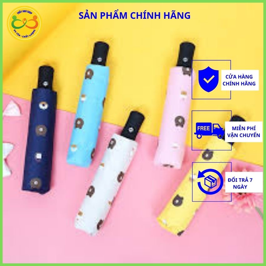 FREESHIP Ô Dù Gấp Gọn Hình Gấu Dễ Thương, Ô Thời Trang Nữ TA14 Tay Cầm Chắc Chắn Đi Nắng Đi Mưa Brown
