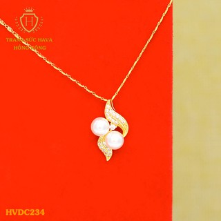 Dây Chuyền, Vòng Cổ Nữ Mặt Đính Hạt Ngọc, Titan Xi Mạ Vàng Non 24k Cao Cấp Trang Sức Hava Hong Kong