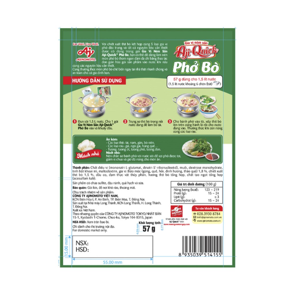 Ảnh Combo 6 Gói Gia Vị Nêm Sẵn Aji-Quick® Phở Bò 57g/Gói 3