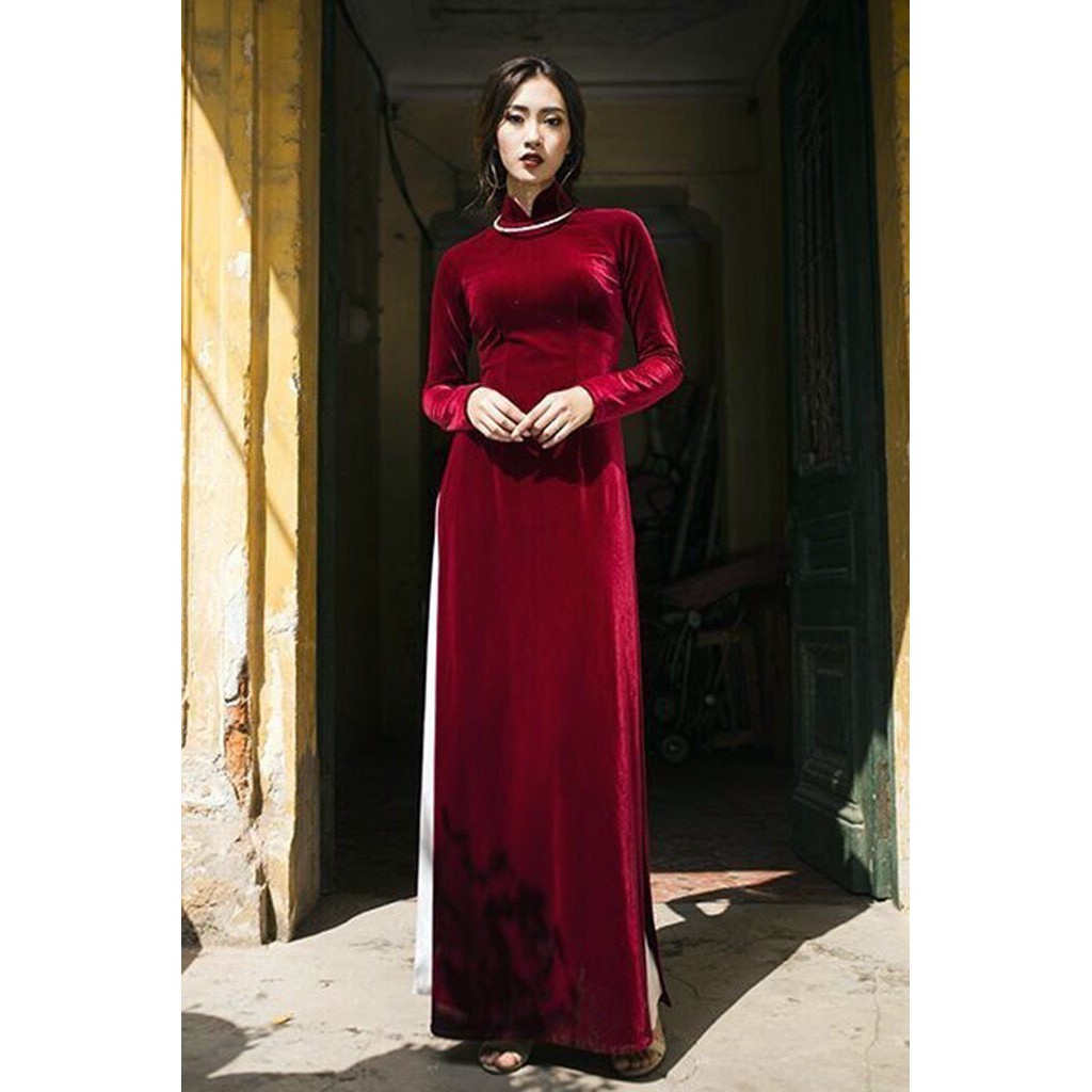 Sale 30% - Freeship ] Áo Dài Nhung - Màu Đỏ Rượu - Chất Liệu Nhung Cao Cấp  - Hỗ Trợ 1 Đổi 1 - Hàng Đủ Size | Shopee Việt Nam