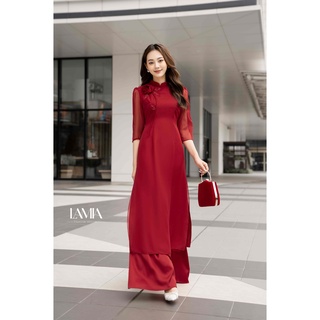 Áo dài truyền thống Lamia phối hoa nổi AD069. Chụp ảnh siêu xinh và tôn dáng