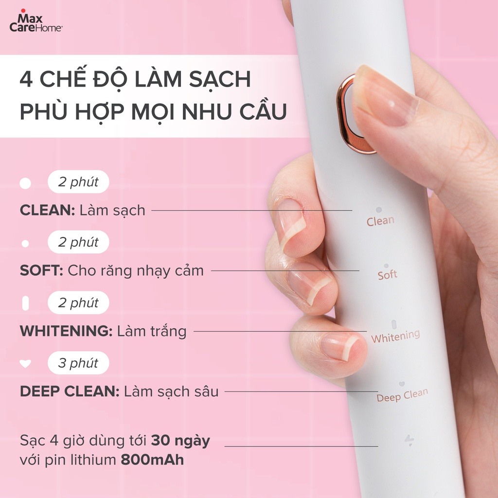 Ảnh Bàn Chải Điện Sạch Sâu Maxcare Hera Whitening SE Nhật Bản Công Nghệ Sóng Âm Sonic, 4 Chế Độ Đánh Răng, 30 Ngày Sạc 1 Lần 4