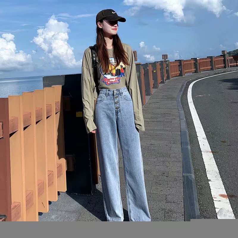 Ảnh Quần Jeans Dài Lưng Cao Ống Rộng Thời Trang Hàn Cho Nữ 4