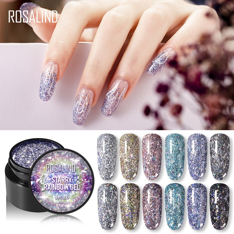 Ảnh Rosalind 5ml Gel cầu vồng đầy sao sáng cho đèn LED / UV thiết kế nghệ thuật làm móng 1