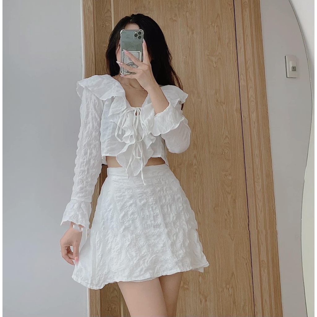 SET ÁO VÁY KIỂU HAI MÀU TRẮNG ĐEN TUTI SET