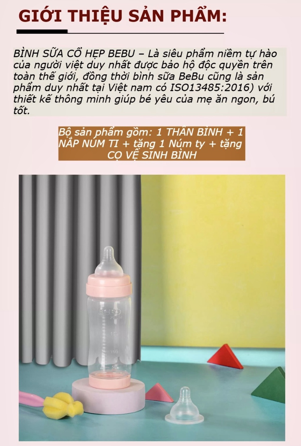 Mô tả Bình sữa cổ hẹp cho bé Bebu bằng nhựa Tritan kháng khuẩn (200ML) - 2