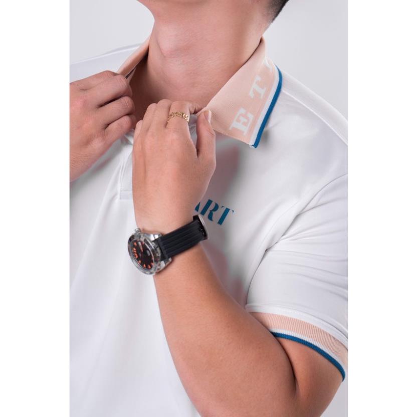 Áo Phông Polo Nam Cộc Tay Cao Cấp Màu Trắng In Chữ ART Form Rộng