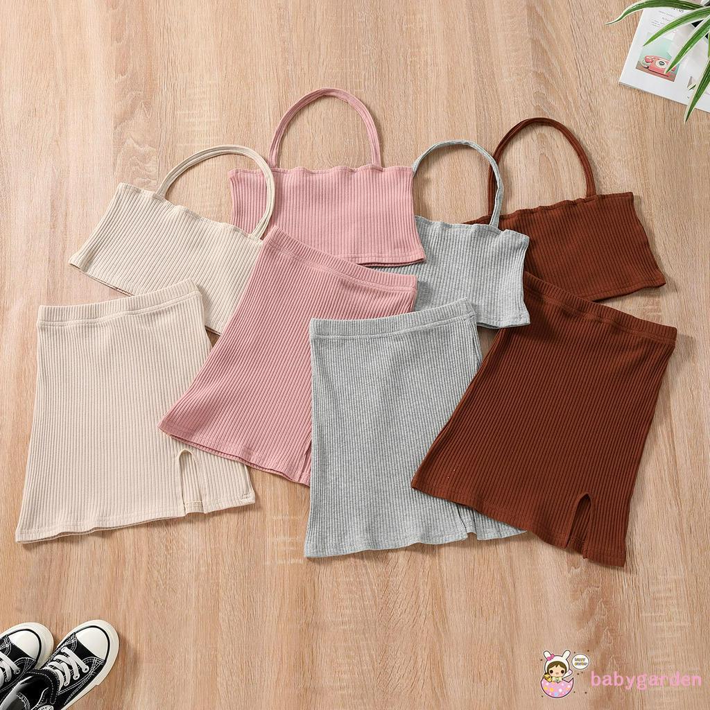 Áo Lửng Không Tay Và Váy Xẻ Tà Hợp Thời Trang Cho Bé Gái Từ 2-7 Tuổi