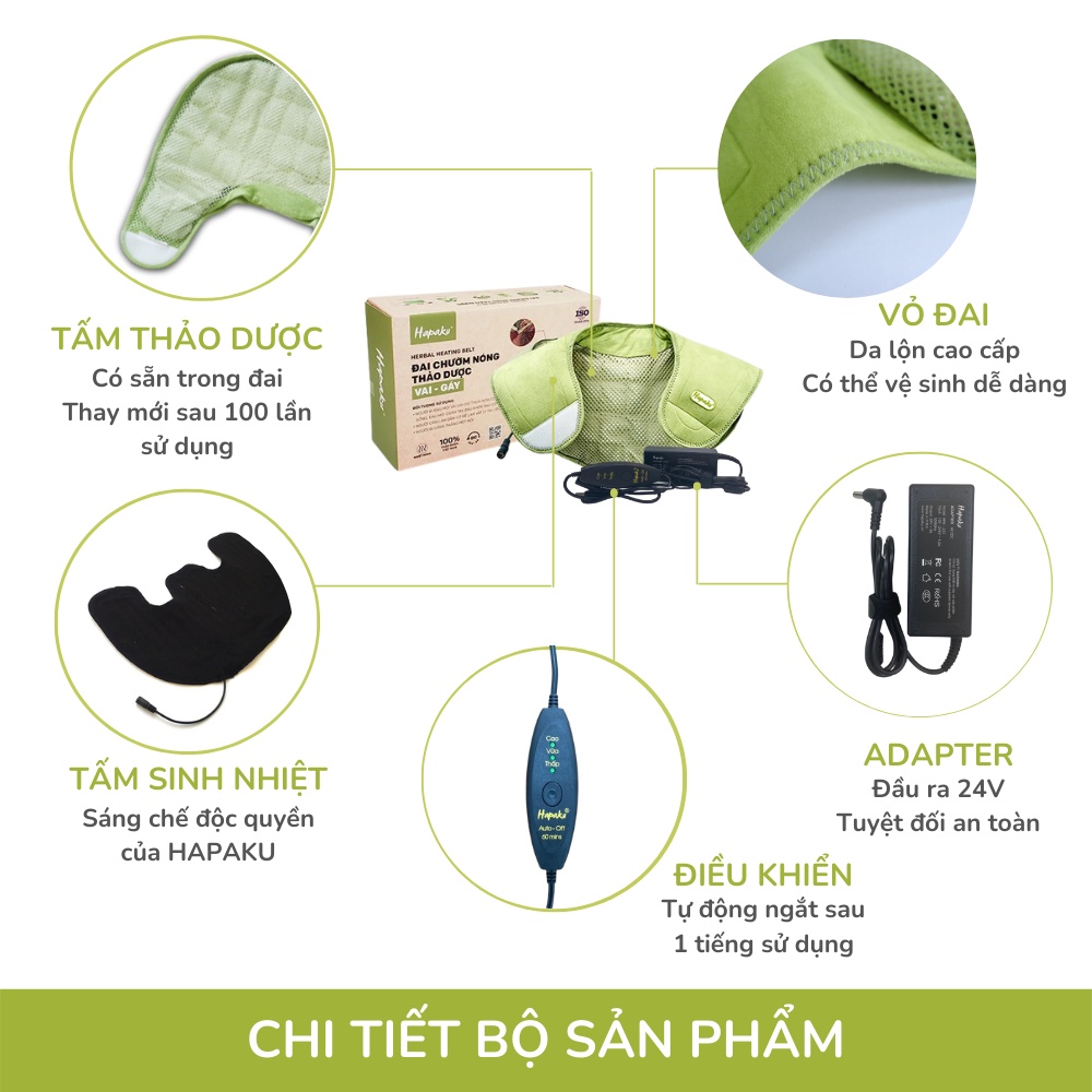 Ảnh Đai Chườm Nóng Thảo Dược HAPAKU, Giảm Đau Vai Gáy, Thoái Hóa Đốt Sống Cổ, Lưu Thông Khí Huyết, Thư Giãn Ngủ Ngon 4