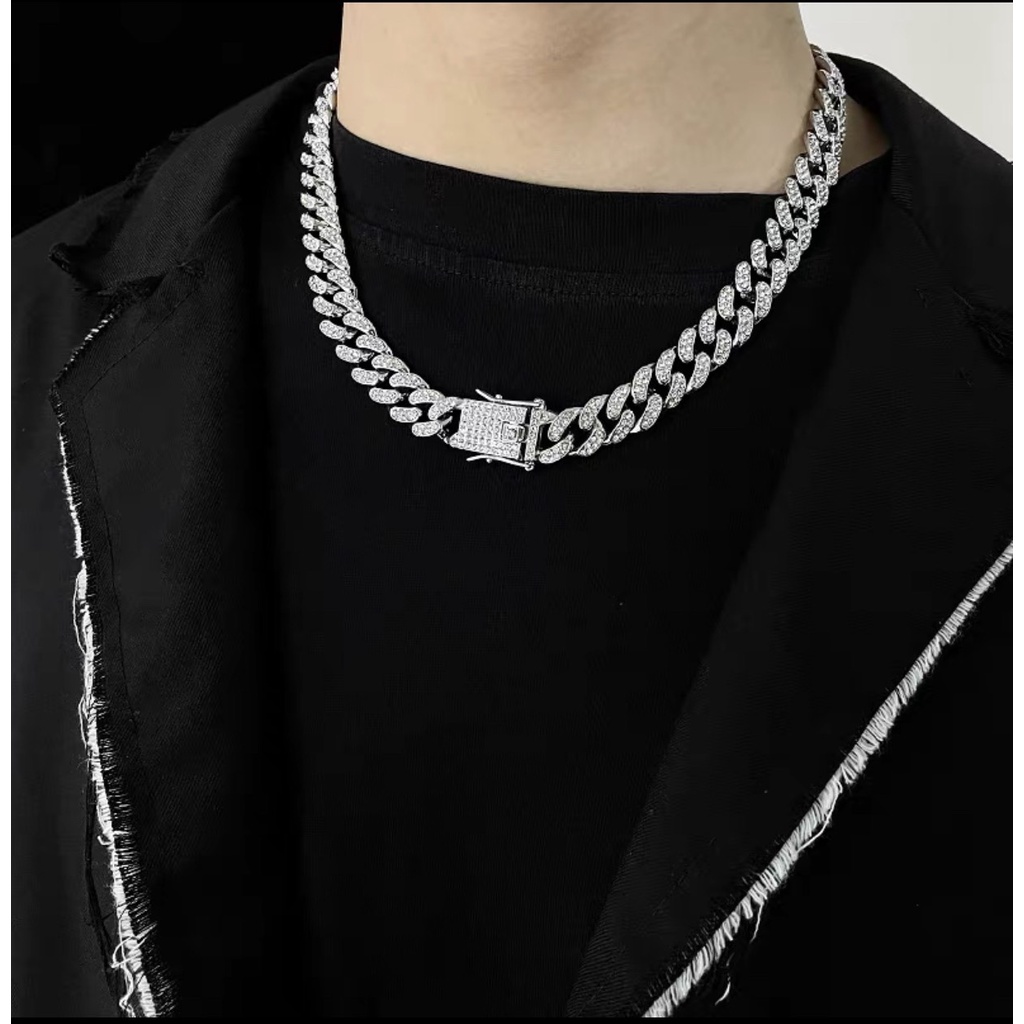 Dây chuyền vòng cổ nam nữ  Vòng Tay Nam Cuban Đính Đá HipHop Dạng Chuỗi Xích Đẹp Streetwear Thép Titan Cuban Đá Horizon