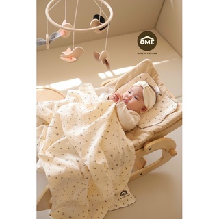 Set chăn và lót đầu Ome sợi tre 2 lớp cao cấp thoáng mát cho bé
