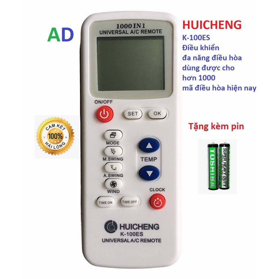 Điều khiển điều hòa đa năng K-100ES dùng tương thích với tất cả các mẫu điều hòa hiện nay dùng cho hơn 1000 mã điều hòa