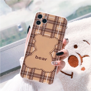 Ốp lưng iphone cạnh vuông Bear caro dành cho iphone 6 đến 16promax - E173