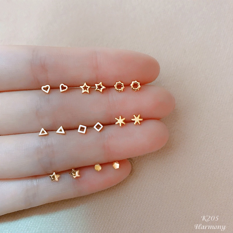 Bông tai bạc nữ khuyên bạc nhiều mẫu mạ vàng nhỏ nhắn K205 | HARMONY ACCESSORIES