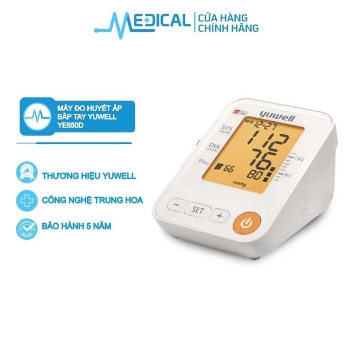 Máy đo huyết áp bắp tay YUWELL YE650D có phát âm giọng nói kết quả đo ''kèm adaptor'' - MEDICAL