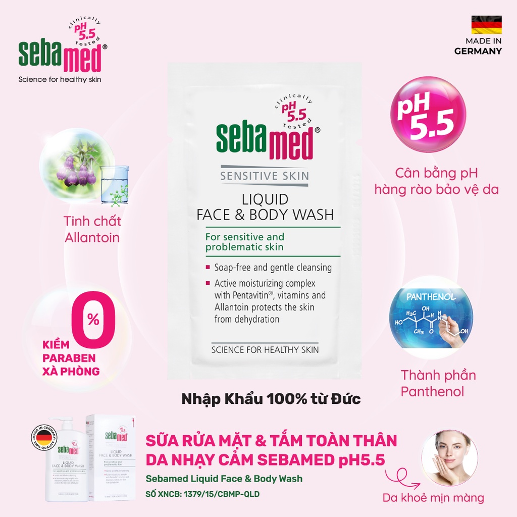 Ảnh Sample Sữa rửa mặt và tắm toàn thân cho da nhạy cảm Sebamed pH5.5 - 10ml 1