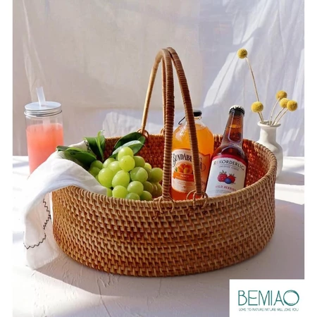 Giỏ mây tre đan picnic BEMIAO đựng đồ dã ngoại đựng đồ đa năng đồ decor trang trí nhà cửa