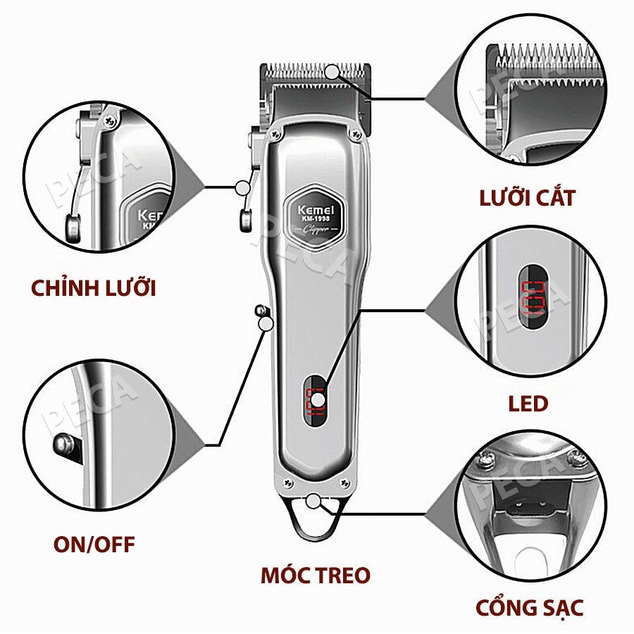 Ảnh Tông đơ cắt tóc chuyên nghiệp Kemei KM-1998 có màn hình LED hiển thị thích hợp dùng fade tóc, tattoo tóc 3