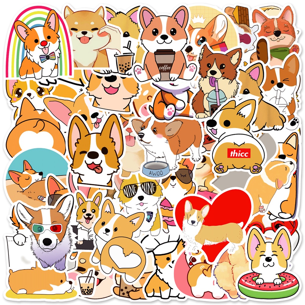 50 Sticker CHÓ CORGI dán mũ bảo hiểm Sticker chống nước dán laptop ...