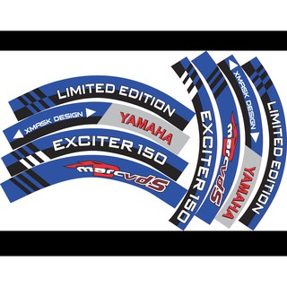 Tem dán full vành xe exciter 150 xanh đen, tem mâm trùm xe máy 16 miếng full 2 bánh trước sau. Decal trùm vành