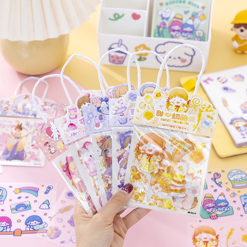 Túi 3 Miếng Dán Trang Trí Túi Xách Màu Đồng Đục In Họa Tiết Hoạt Hình Đa Dạng, Túi Sticker