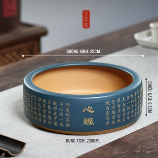 Ang nước, thuyền trà, gốm tử sa, có chữ viết tay Bát Nhã Tâm Kinh, kích thước 25cmx8.5cm, dung tích 2300ml