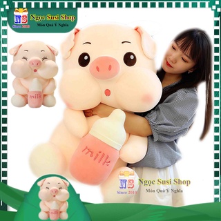 [RẺ VÔ ĐỊCH] GẤU BÔNG HEO ÔM BÌNH SỮA LOẠI 1 CAO CẤP SIÊU MỀM - THÚ NHỒI BÔNG HEO ÔM BÌNH SỮA