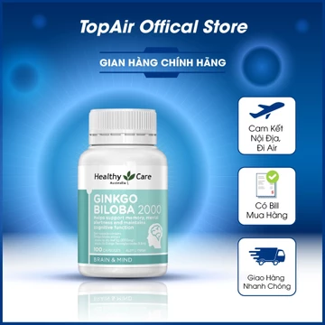 Bổ não Ginkgo Biloba 2000, viên uống bổ não, tuần hoàn máu não, tăng cường trí nhớ Healthycare Úc [đi air, có bill]