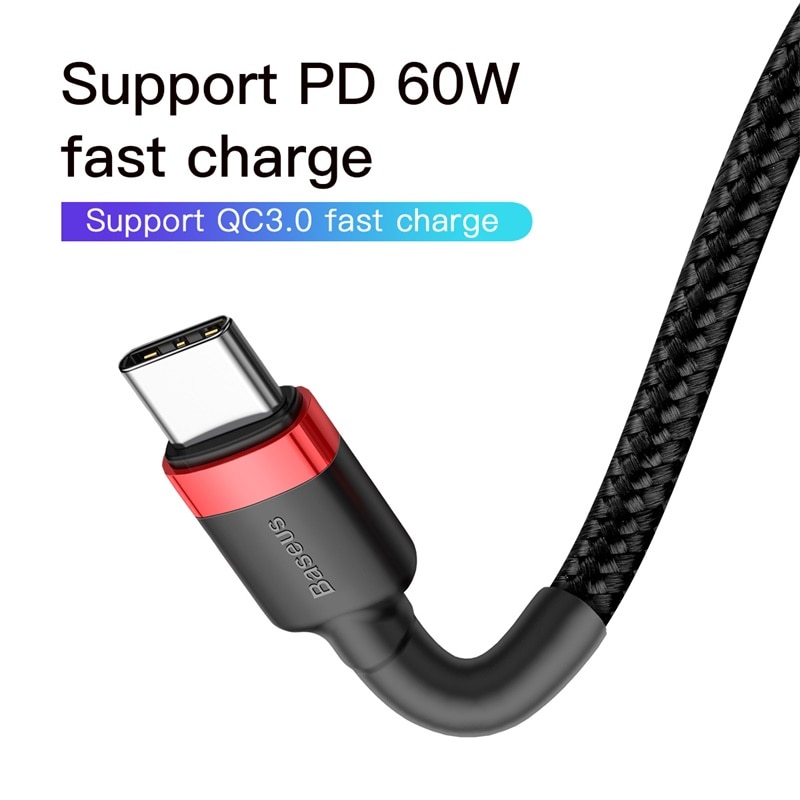 Ảnh Cáp Baseus USB Type C sang USB Type C cho Samsung S8 S9 Plus Điện thoại di động Xiaomi PD 60W QC3.0 3A Cáp sạc nhanh cho loại C 1