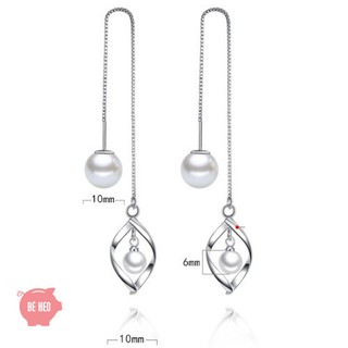 Bông tai dài 2 ngọc nhân tạo lượn sóng BHBT118