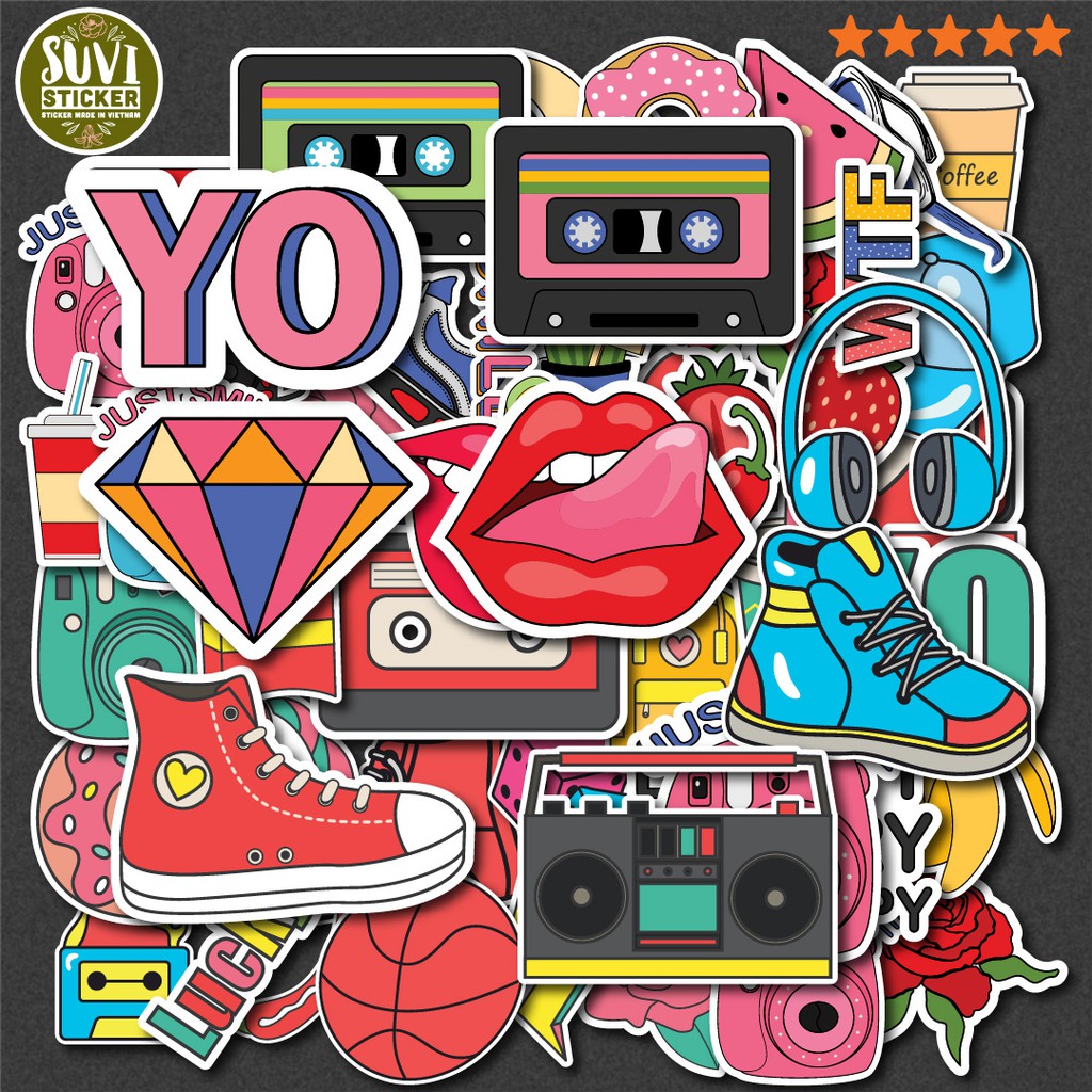 50 Sticker Nhiều Thể Loại chống nước sticker dán mũ bảo hiểm, laptop ...