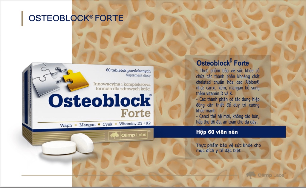 Mô tả Canxi Chela hữu cơ OSTEOBLOCK Forte - OLIMP LABS xuất sứ Ba Lan hộp 60 viên nén POLIPHARM - 2