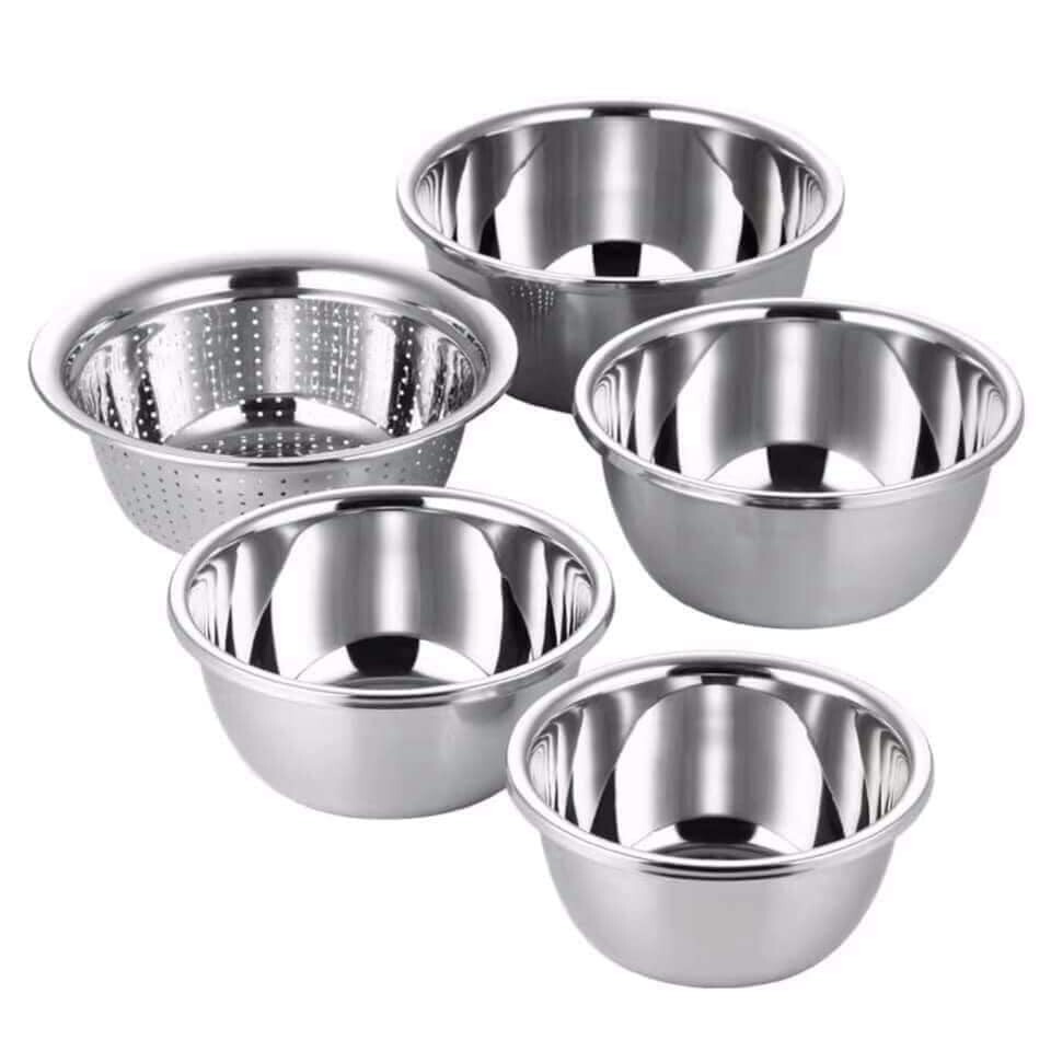 Thau rổ inox, chậu sâu inox siêu dày đa năng cao cấp - Set 5 rổ ...