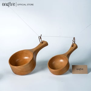 Bát gỗ tự nhiên nguyên khối ONGTRE cao cấp đựng Salad có tay cầm