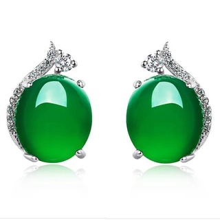 Ba Lô ximilu X⭐ Bông Tai Mạ Bạc 925 Đính Ngọc Bích Tự Nhiên Đơn Giản Thời Trang Hàn Quốc Cho Nam Nữ
