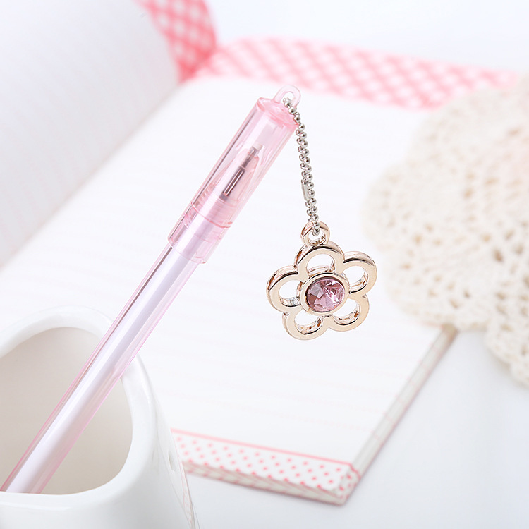 3 Bút Nước Mực Đen Tag Hình Hoa 5 Cánh Kèm Ngọc