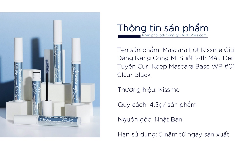 Mô tả Mascara Kissme Xanh Khói Lót Nền Bảo Vệ Mi Kissme Heroine Make Curl Keep Mascara Base - 1
