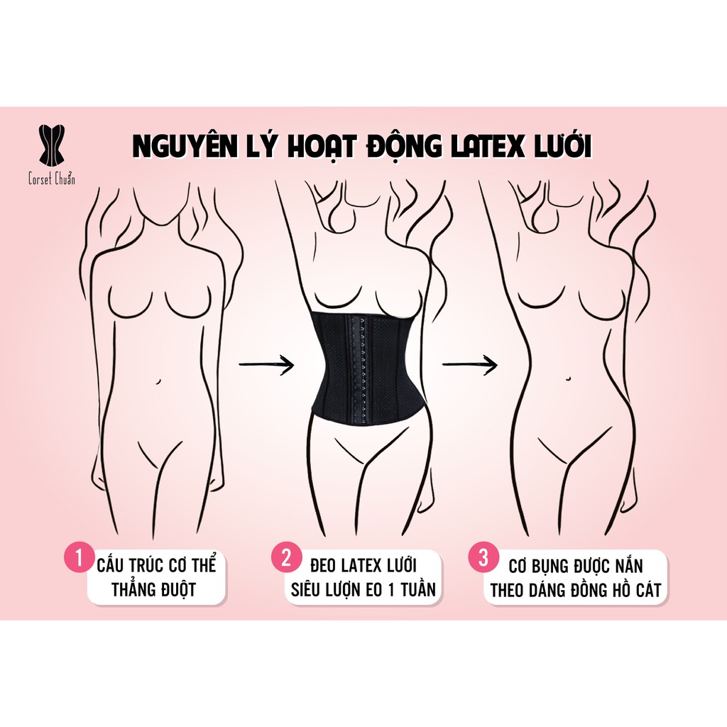 Ảnh Đai Nịt Bụng Latex Corset Chuẩn Chính Hãng Hy Lạp Lưới (Màu Đen) -Tặng ngay 1 áo liner 100k 3