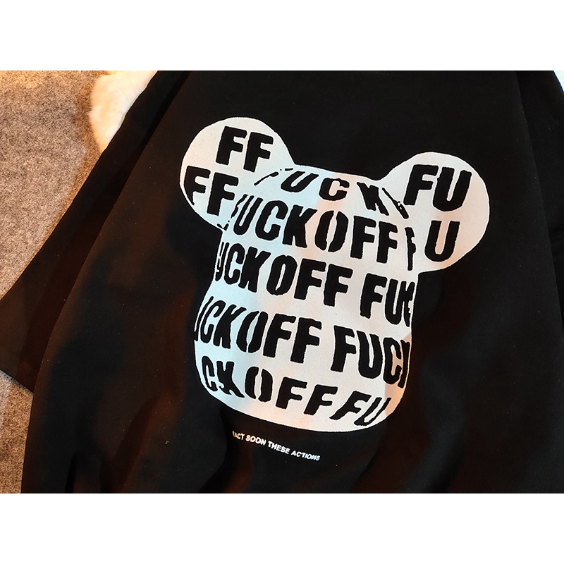 Áo Thun Nam Tay Lỡ HappyFamily Form Rộng Tay Lỡ Họa Tiết Bearbrik Fuck Off Chất vải cotton 100 cao cấp