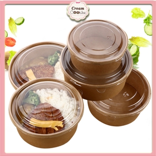 05 Bát Giấy/Hộp Giấy Kraft Tròn Có Nắp 750ml-1000ml