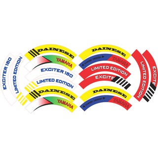 Tem dán full vành xe exciter 150 nhiều màu, tem mâm trùm xe máy 16 miếng full 2 bánh trước sau. Decal trùm vành
