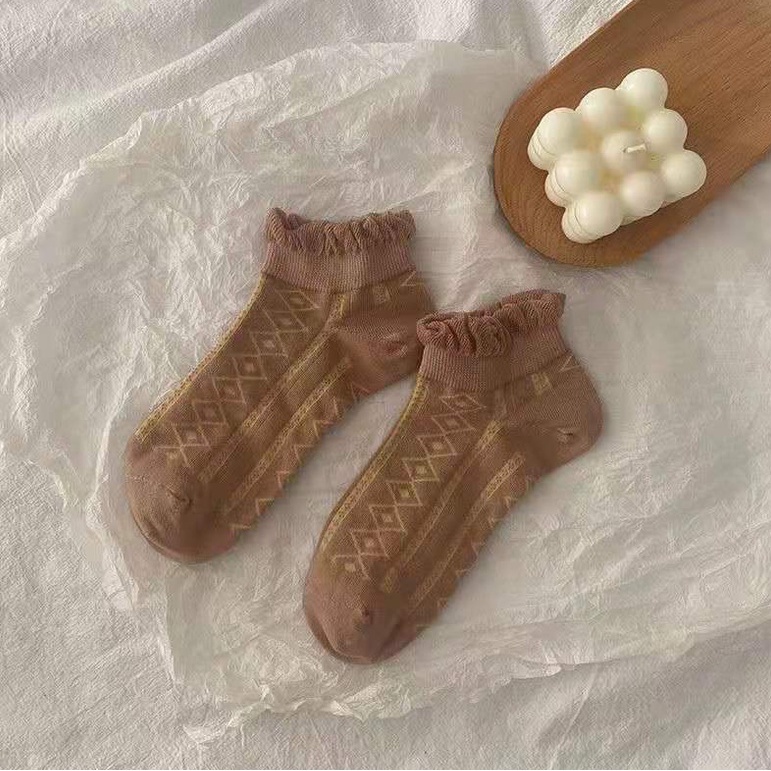 Tất vớ nữ cổ ngắn họa tiết gấu nâu thời trang Brown Bear chất cotton dày dặn