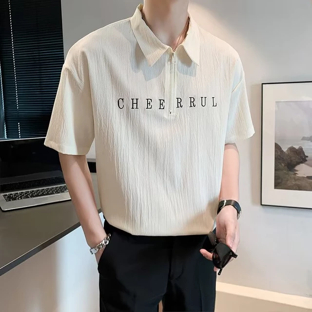 Áo Thun Polo Nam Ngắn Tay In Chữ Phong Cách Hàn Quốc Cho Nam Simple Fashion áo phông rộng áo thun nam tay lỡ from rộng áo kiểu Nam lụa bigsize áo thun nam có cổ