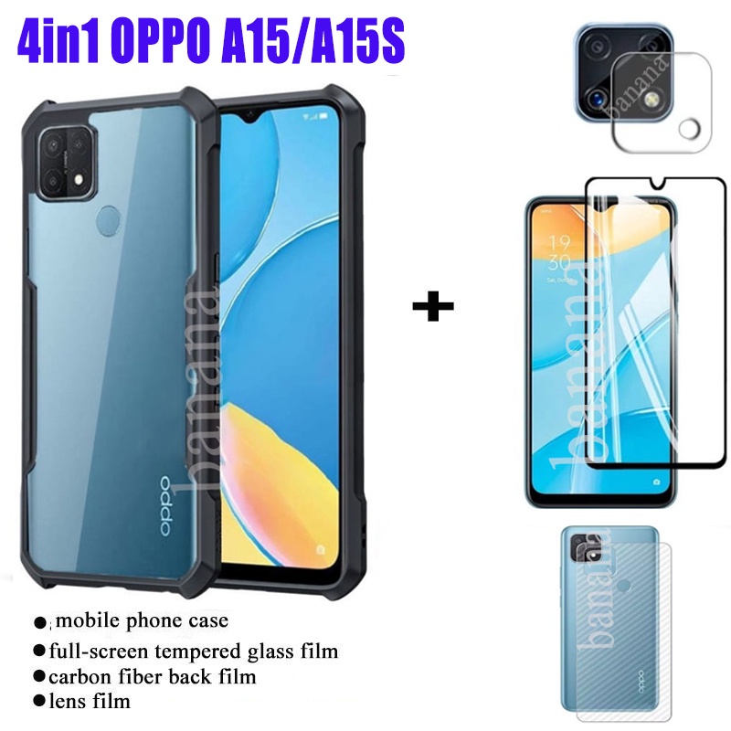 Ốp lưng chống sốc 4in1 CHO OPPO A15 / A 15S Phim kính cường lực và phim ống kính máy ảnh và Carbon da A1 5