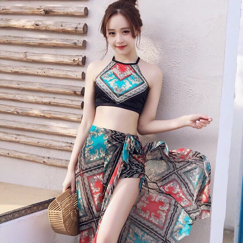 (XẢ LỖ ) Set bikini 3 mảnh kèm khăn cao cấp 8030