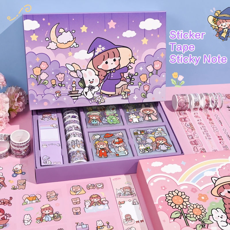 【Well 11】Sticker Cute 100 Tấm PET Tape Giấy Nhớ Set Hộp 100 Tấm Sticker ...