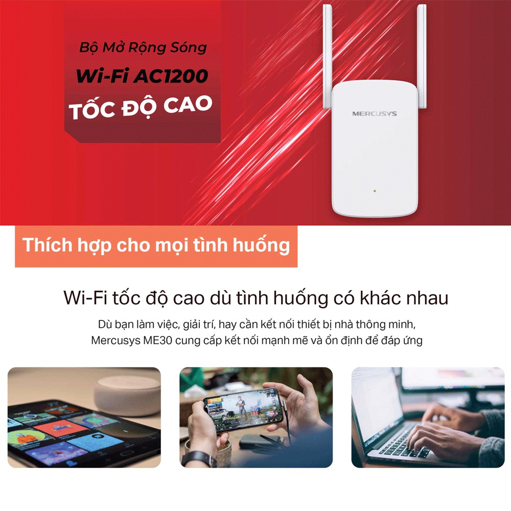 Ảnh Bộ Mở Rộng Sóng Wifi Mercusys ME30 Chuẩn AC 1200Mbps 4