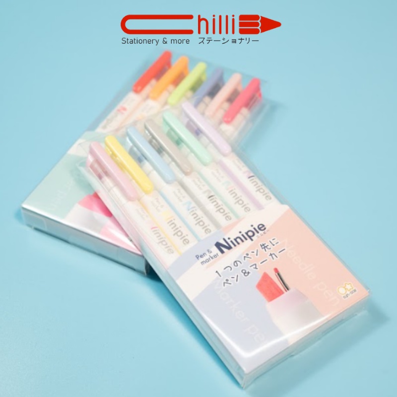 Set Bút Ninipie 2 Ngòi Bút Viết + Bút Đánh Dấu Highlight 2 Màu Pastel Siêu Xinh Combo 3,6